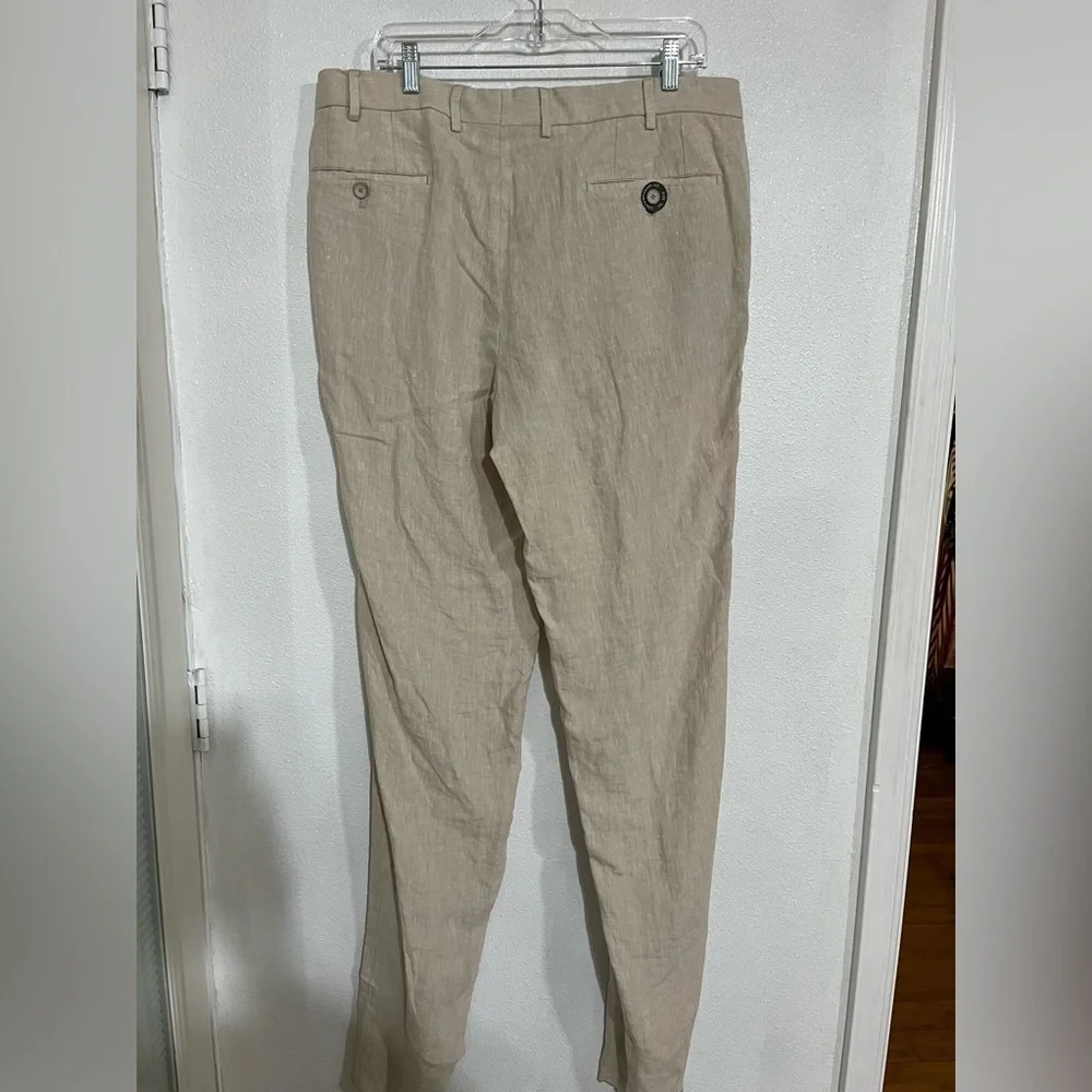 HILTL men’s contemporary fit linen blend pants NWOT size 54 raw hem